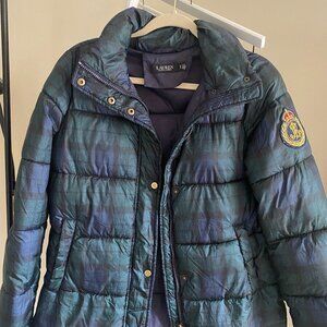 Lauren Ralph Lauren Green Blackwatch Plaid Checked Puffer Coat